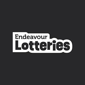 Endeavour Lotteries logo, white on black