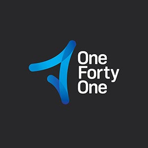 OneFortyOne logo, white on black