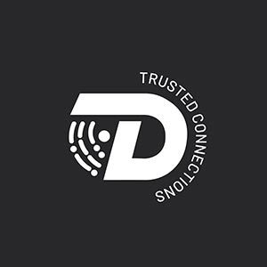 DL Communications logo, white on black