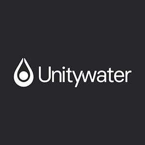 Unitywater logo, white on black