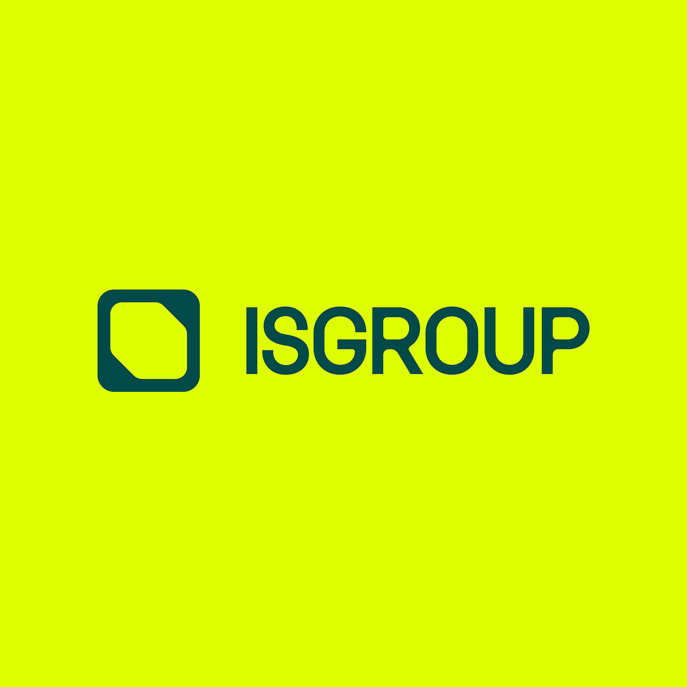 ISGroup logo in forest green on hi vis coloured background.
