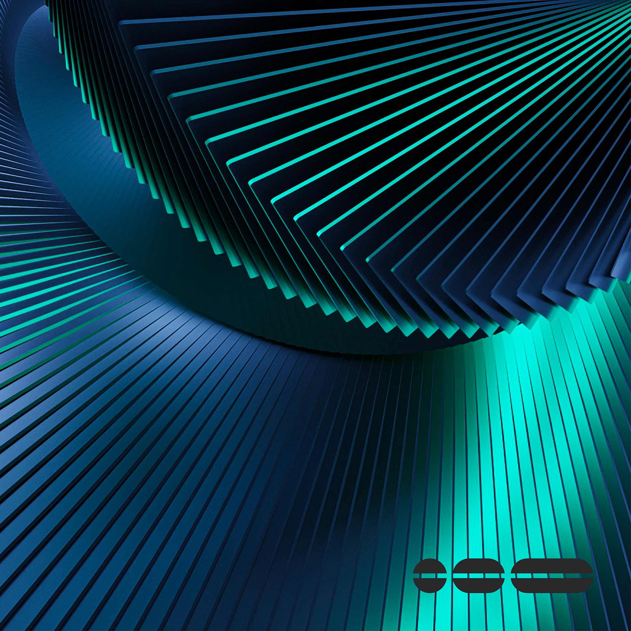 Abstract lined pattern that has a circular effect to it. Green and blue hues.
