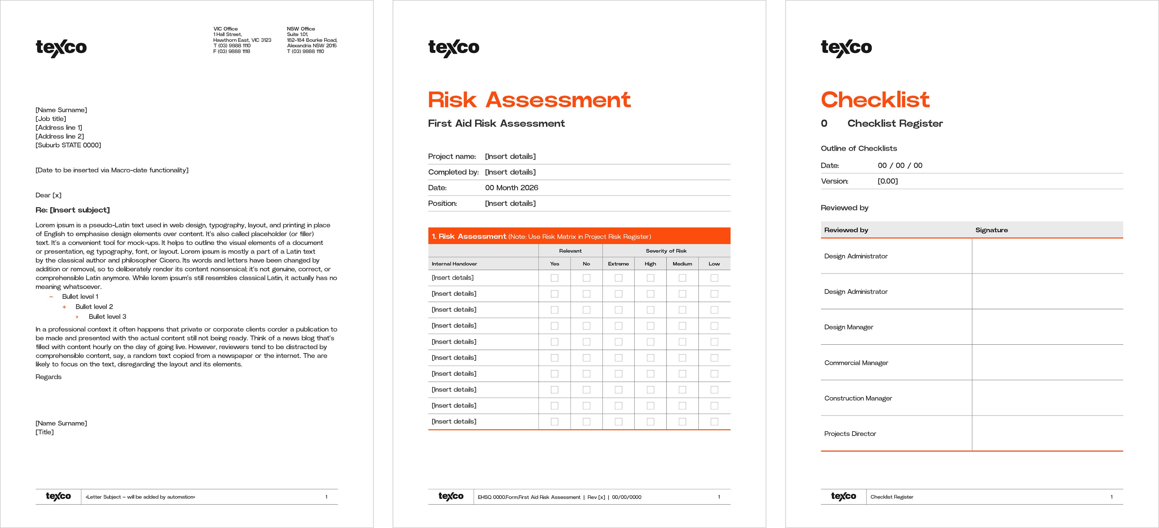 Word templates designs of pages from A4 template.