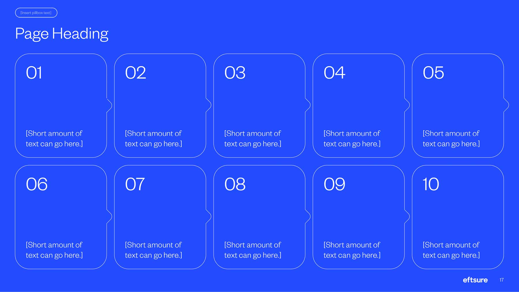 Eftsure PowerPoint slide deck with a timeline of 10 boxes with rounded arrows.