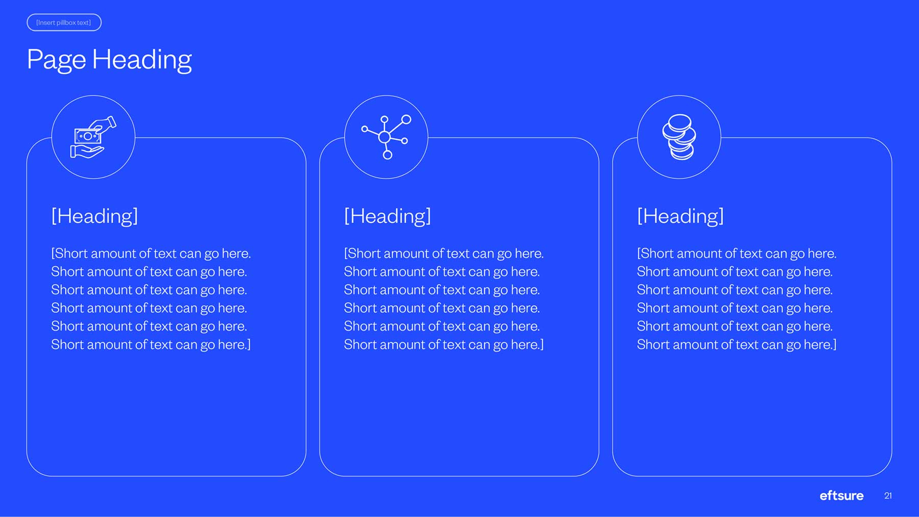 Eftsure PowerPoint slide deck with three icon panels of text.