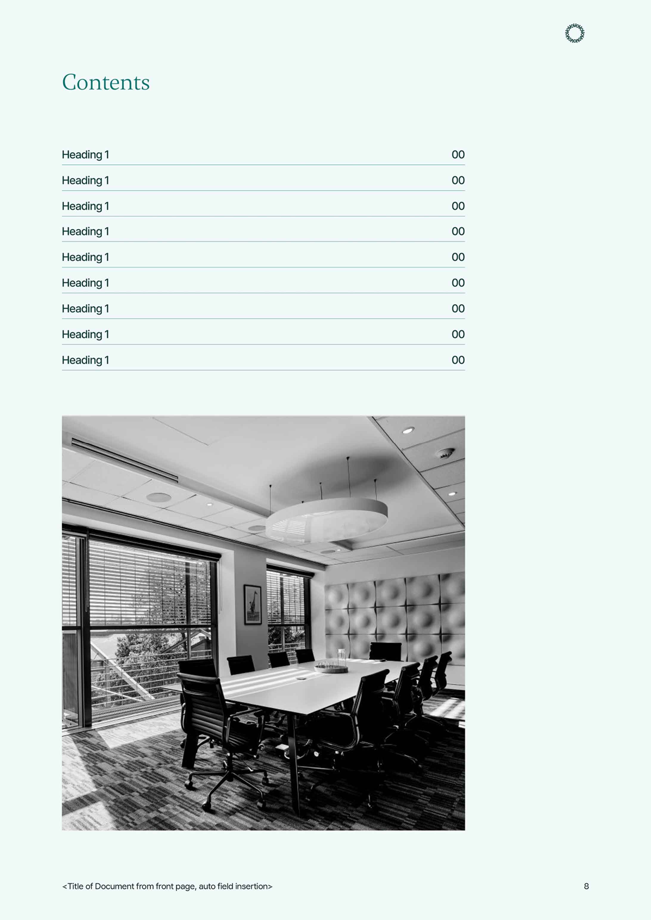 Kyron Report contents page with contents at top and an image down the bottom.