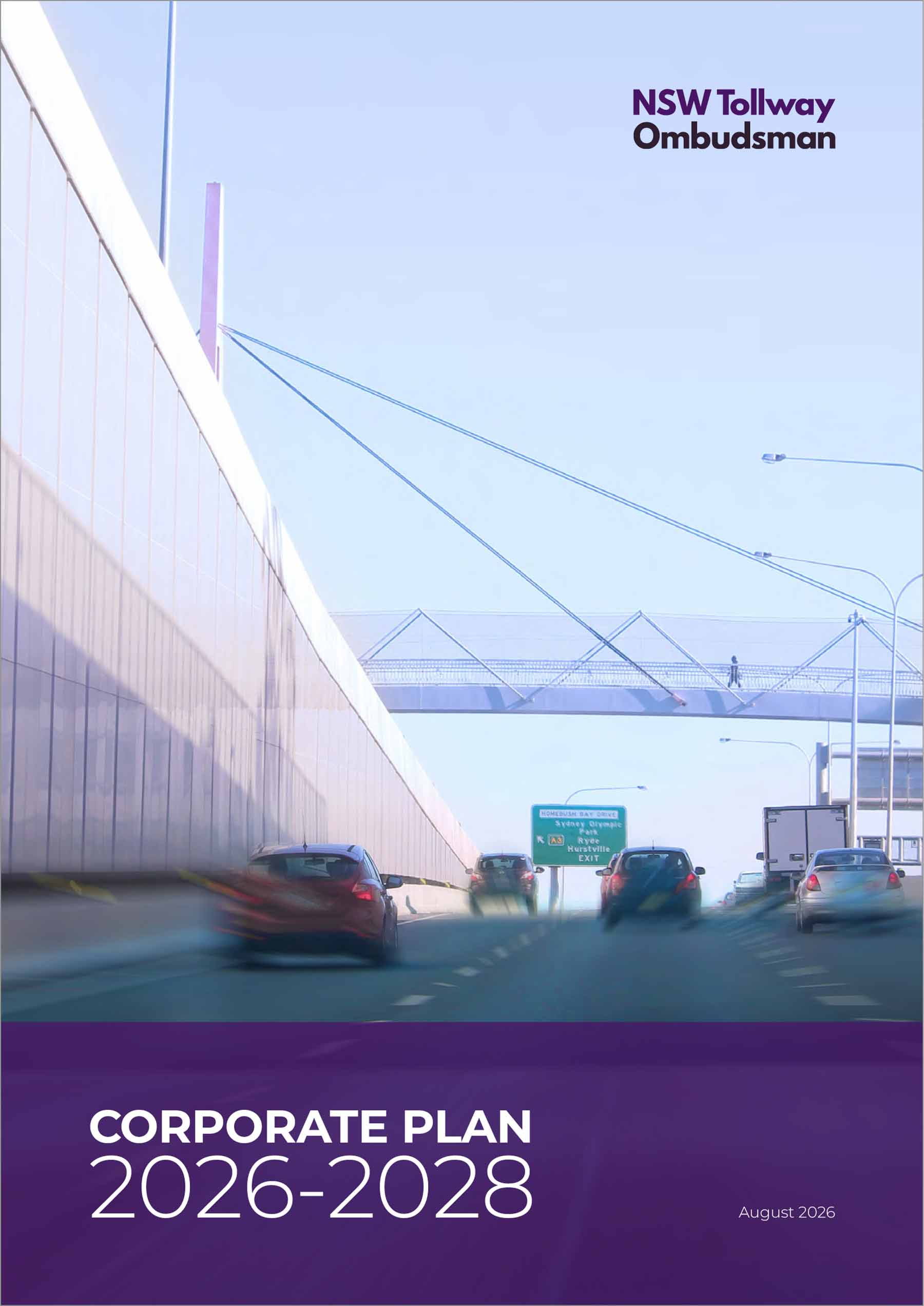Front cover of the Corporate Profile with an image of a NSW tollway road with cards on it, then the title down the bottom.