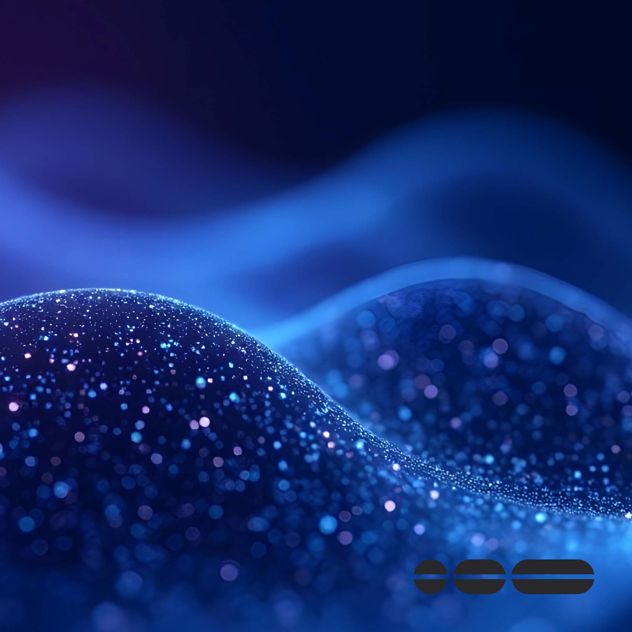 Abstract AI image of blue sparkly tech mounds going off into the distance.
