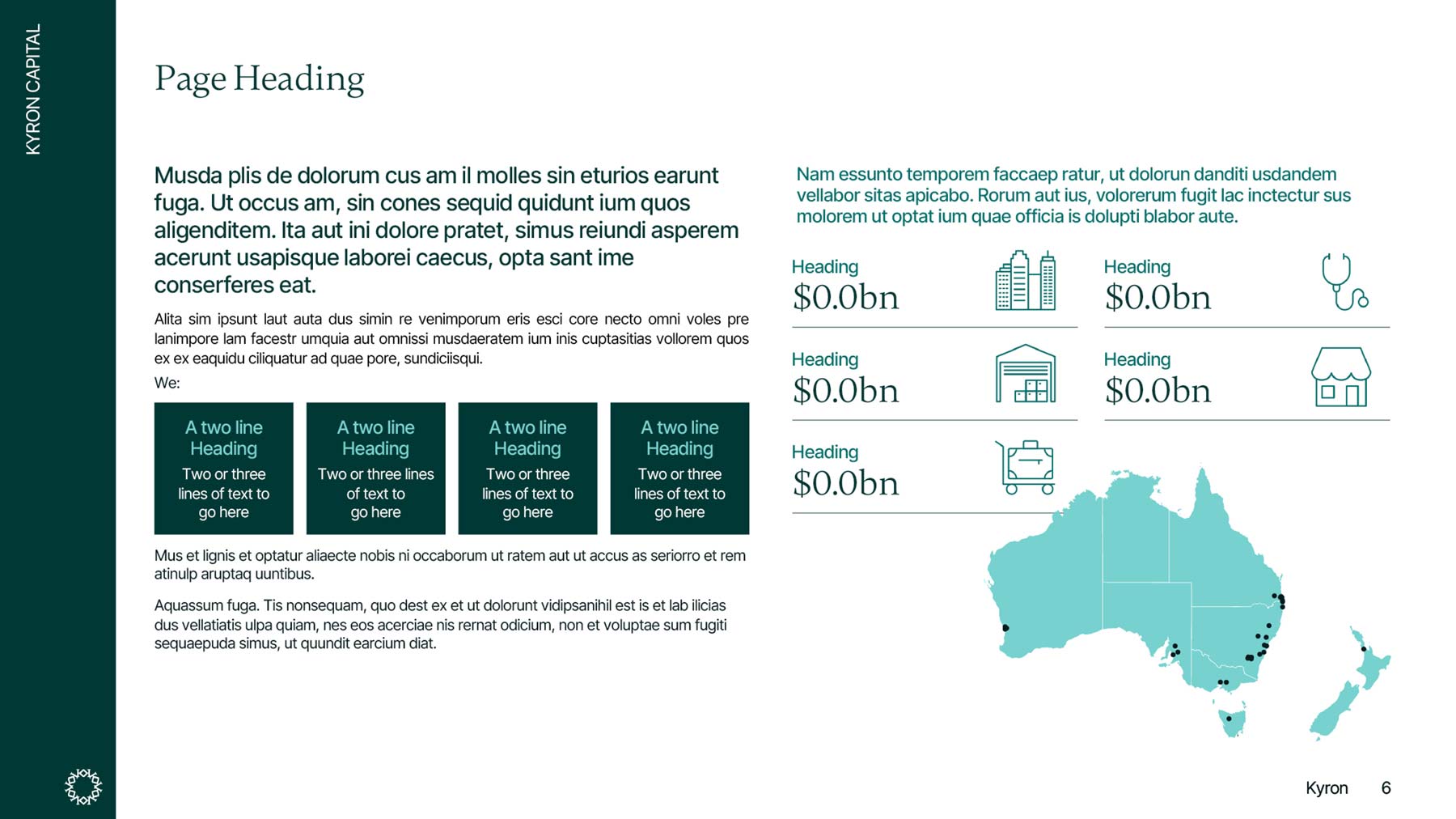 Inside data page with map and figures for Kyron Capital's Annual Sustainability Report