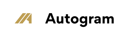 Sigla Autogram: monogramă aurie și logotip negru