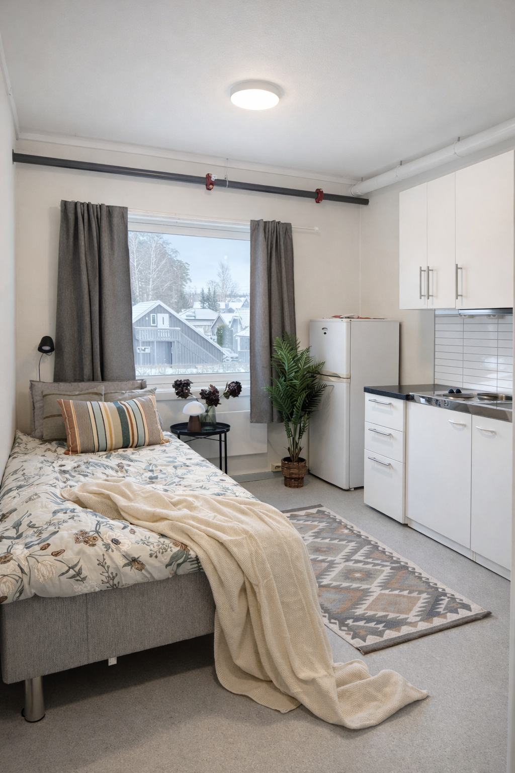 gray couch and white wooden table