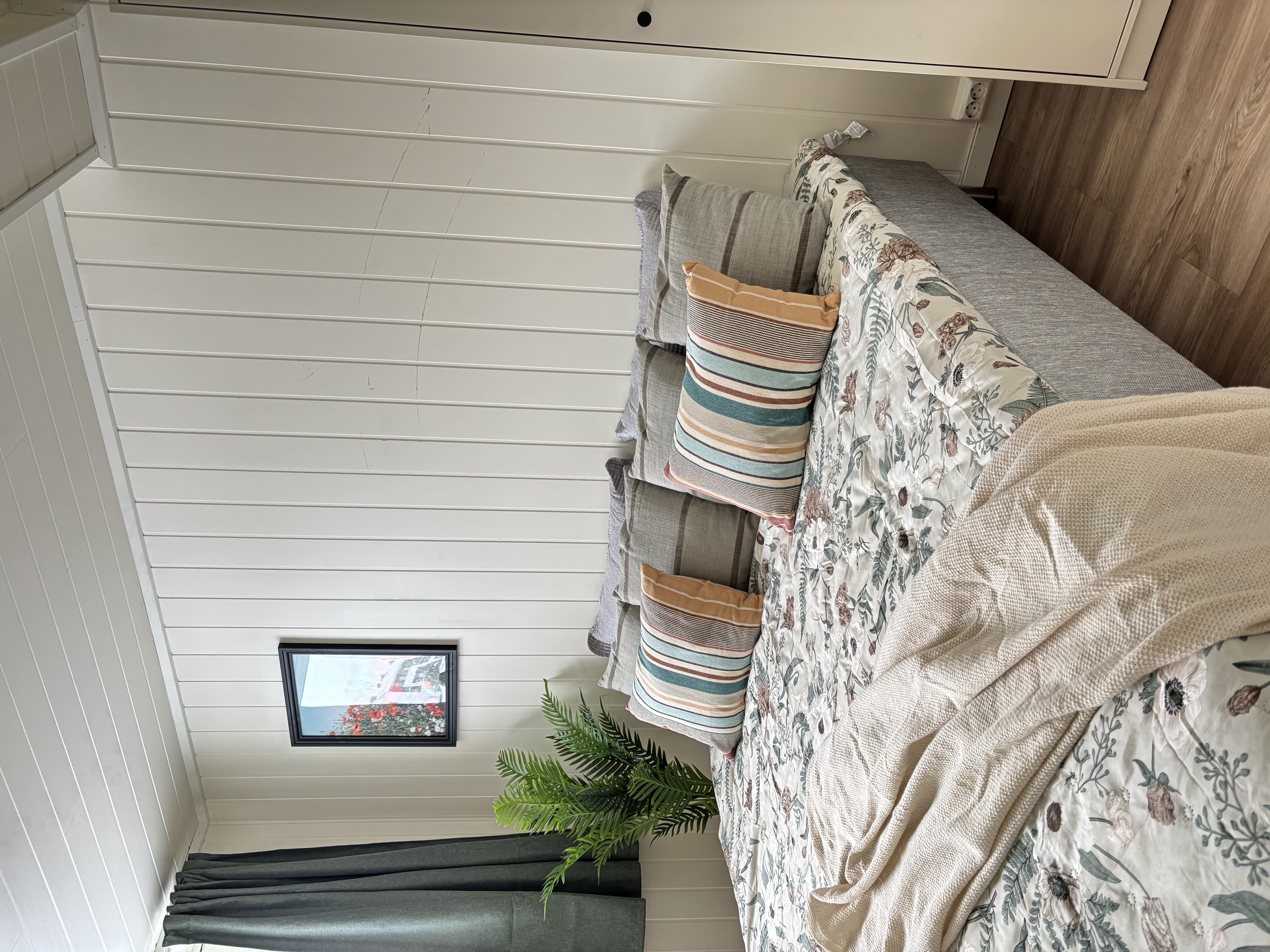 gray couch and white wooden table