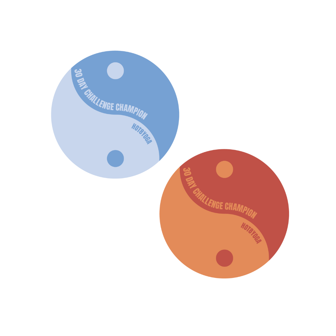 Yin-yang style circles showing 30 day challenge champions in blue and orange
