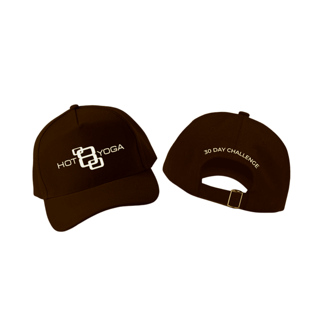 Hot 8 Yoga brown baseball cap with 30 day challenge logo