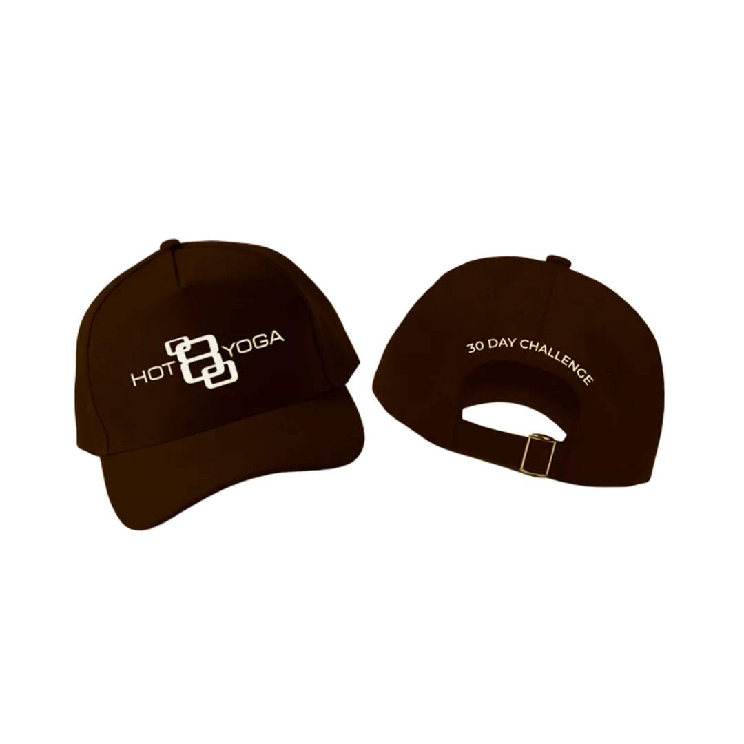 Hot 8 Yoga brown baseball cap with 30 day challenge logo