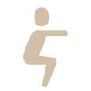 Stylized icon of a person sitting or squatting in a minimalist design