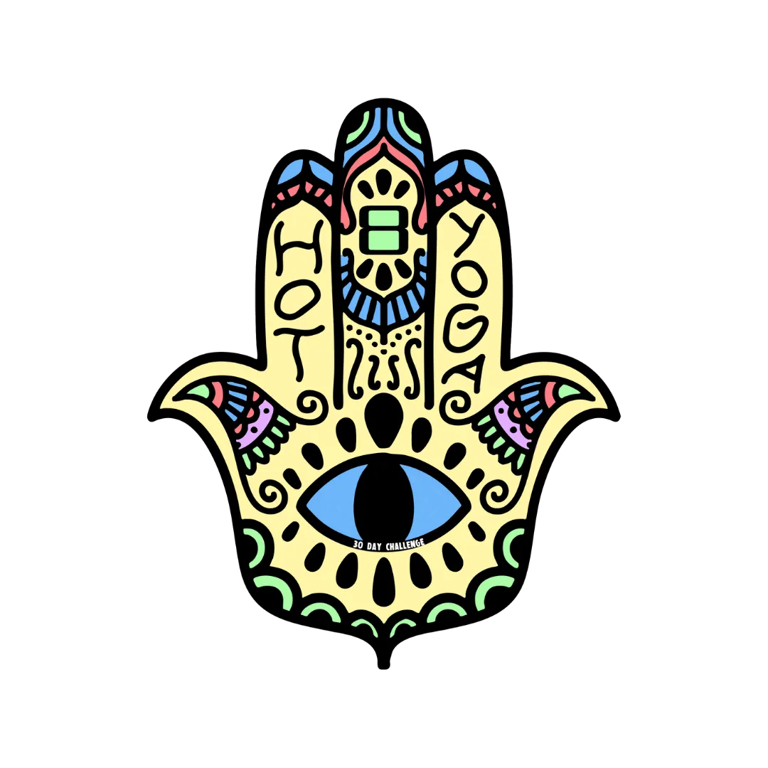 Colorful decorative Hamsa hand with eye, intricate patterns and spiritual symbols