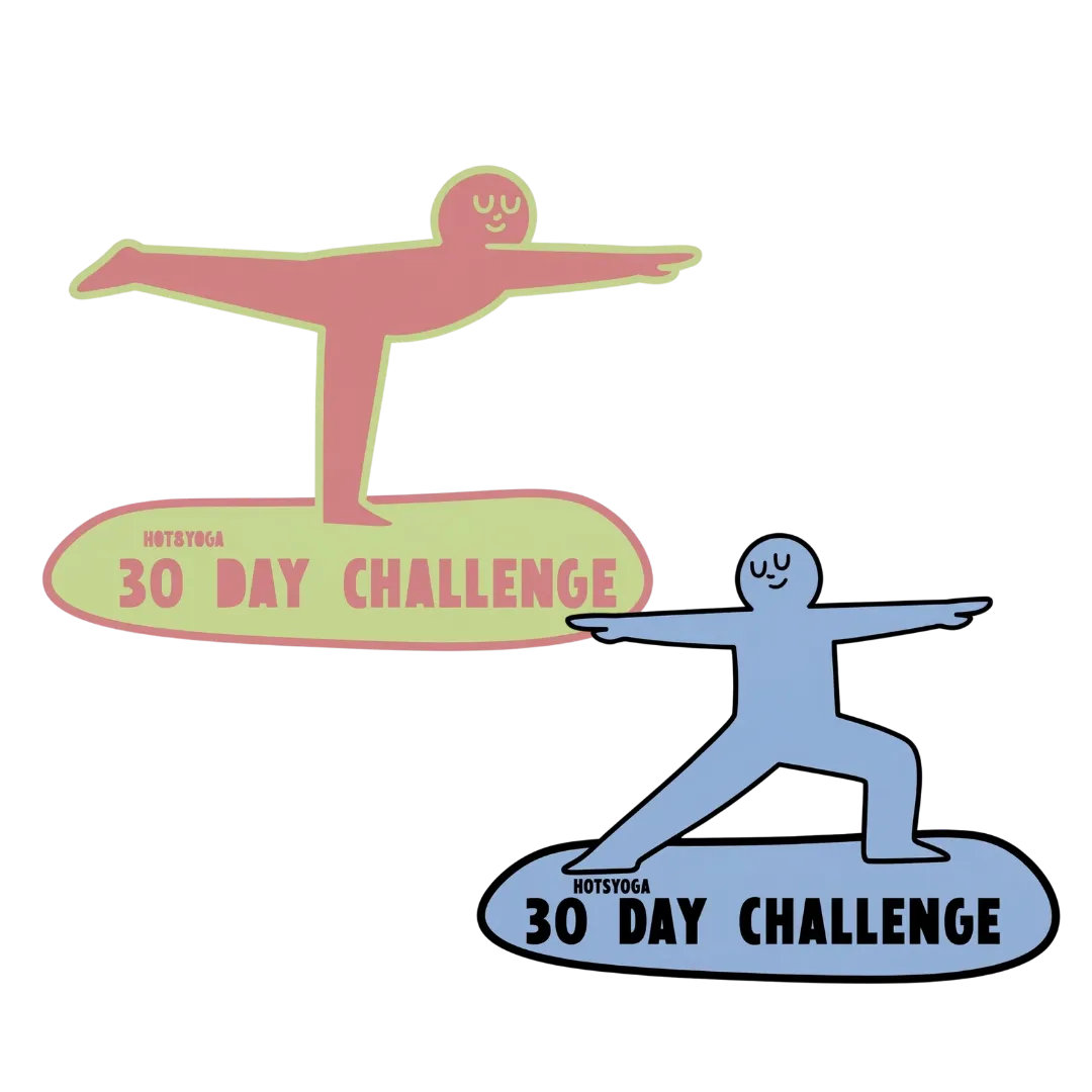Two smiling yoga figures in different poses with "30 Day Challenge" text below