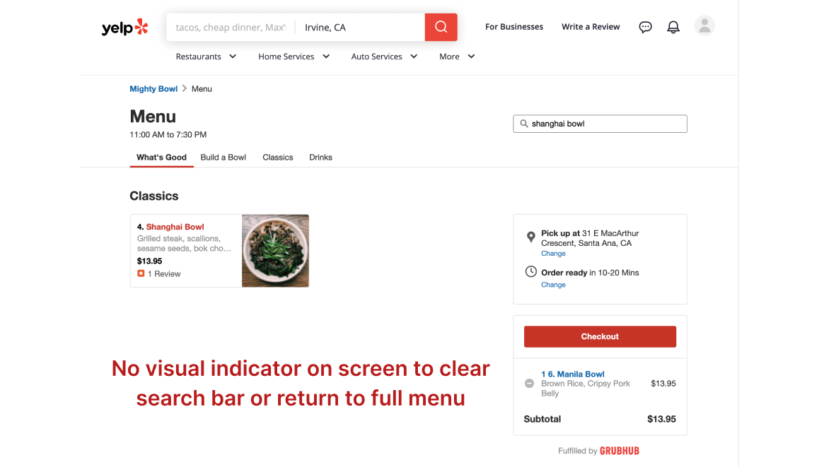 Screenshot of Yelp website