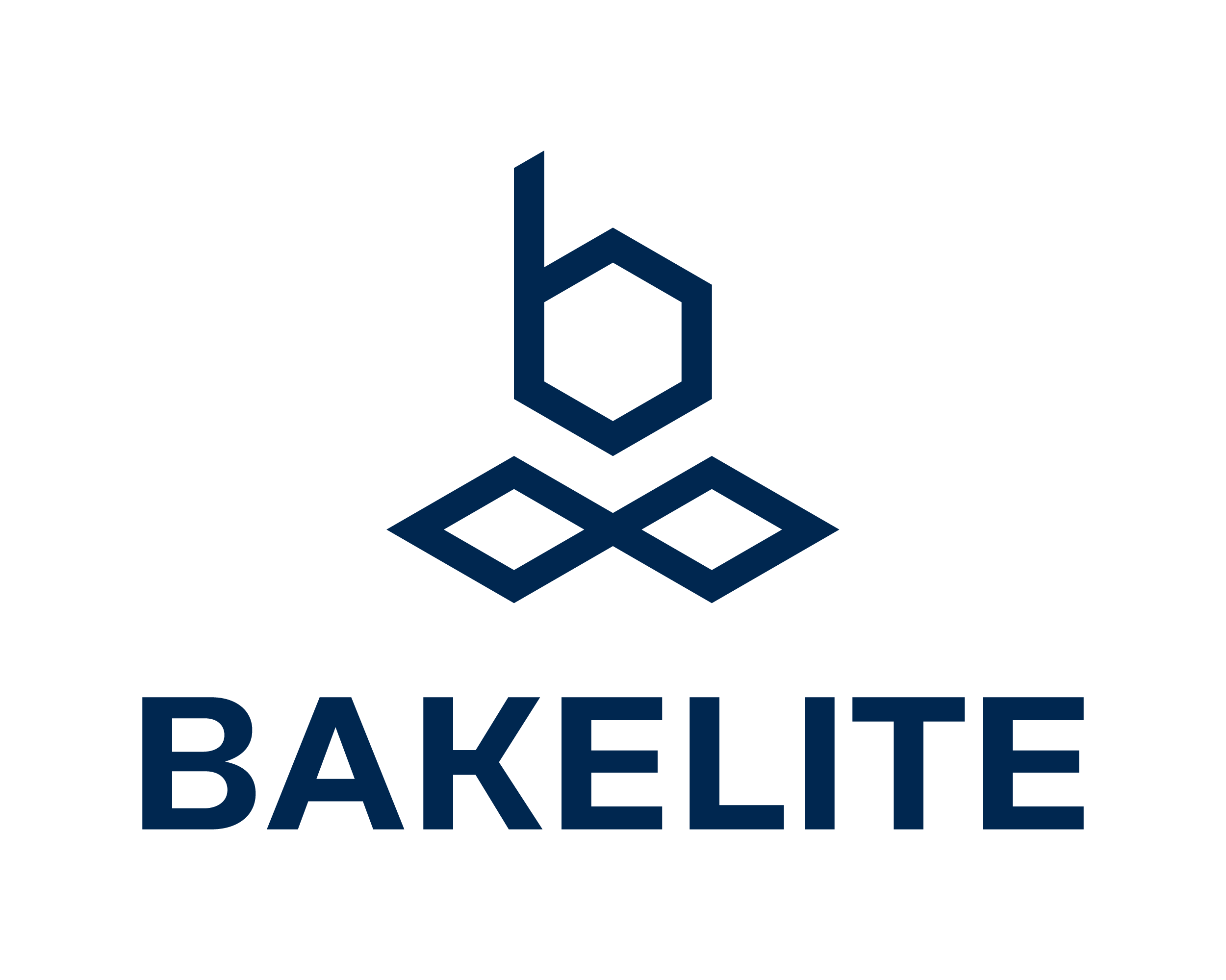 Bakelite company logo with stylized letter b above two connected diamond shapes.