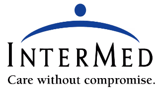 InterMed logo with the tagline Care without compromise, featuring a blue arc above the word InterMed and a blue dot centered above the arc.