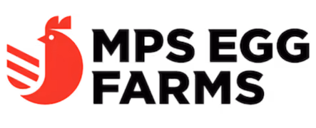 Logo featuring a stylized red chicken with three wing stripes next to the bold black text 'MPS EGG FARMS'.