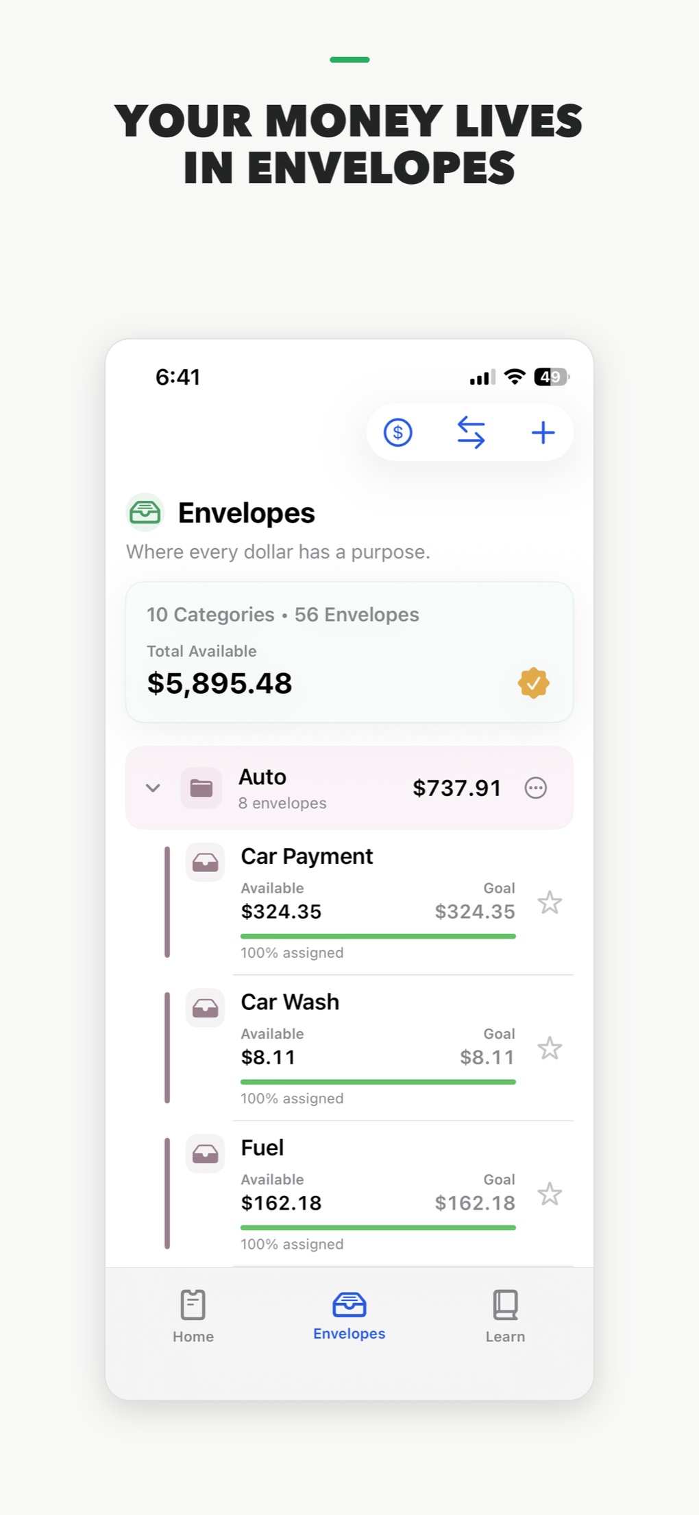 MyStreaksMoney Envelopes screen
