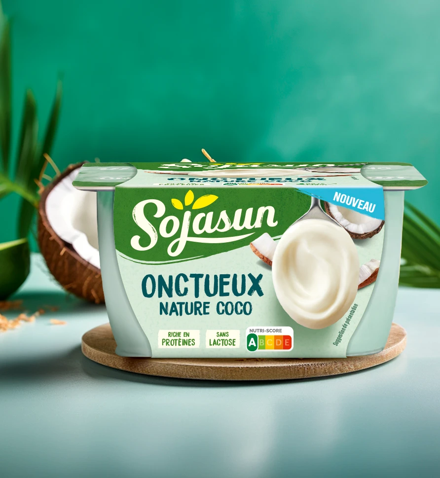 Dessert onctueux nature coco sur fond vert