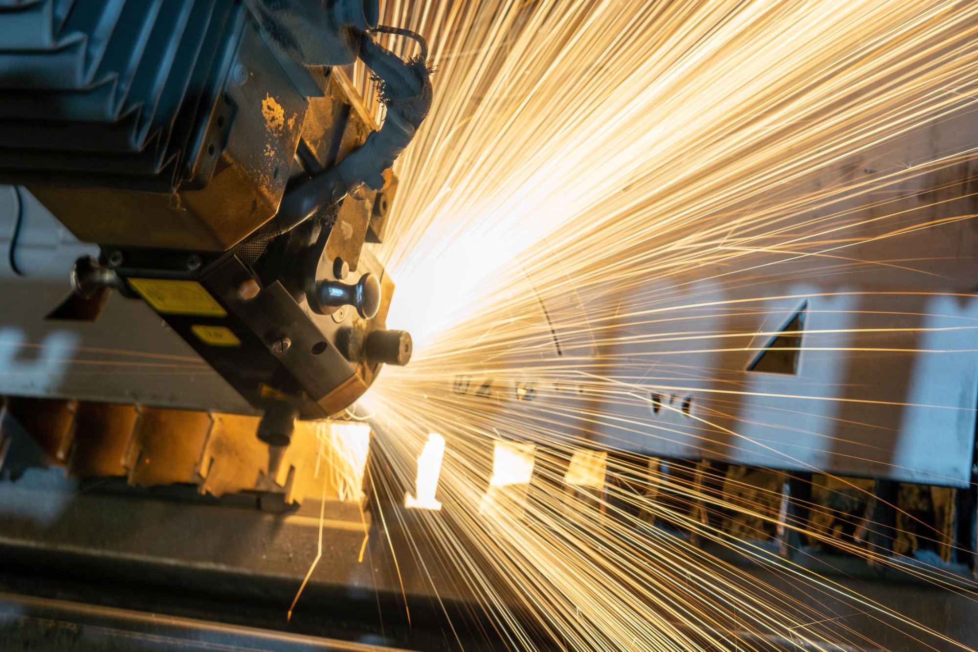 Industrial laser cutting sparks