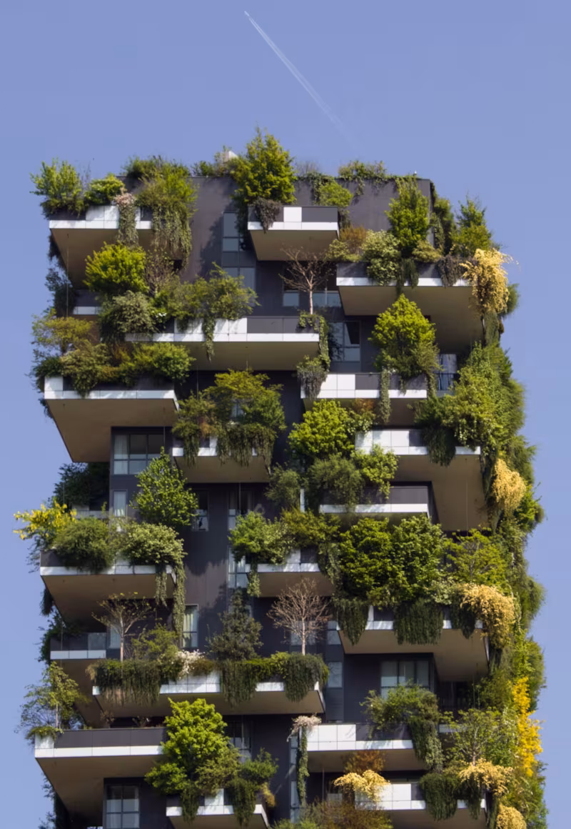 Photographie d'un immeuble couvert de plantes