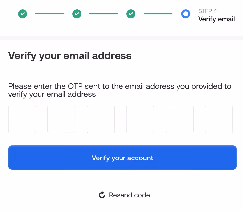 enter your OTP to verify your account on Grey