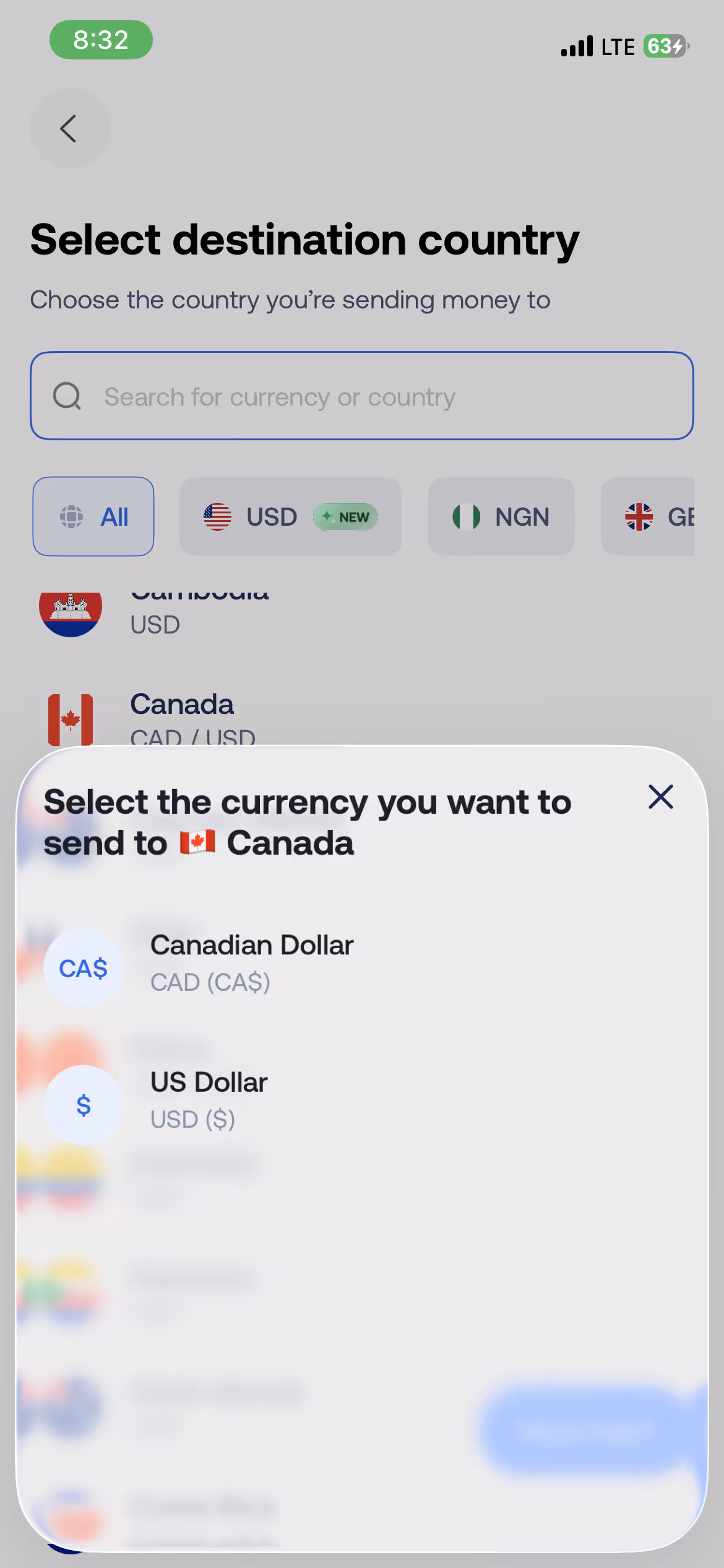Send Canadian dollars with Grey