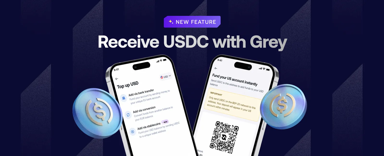 Receive USDC instantly in your US account with Grey!