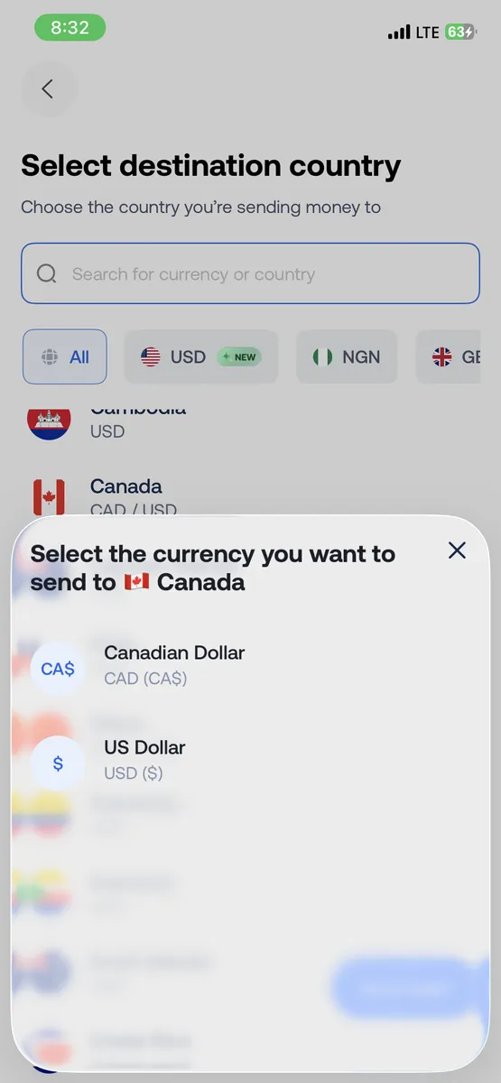 Send Canadian dollars with Grey