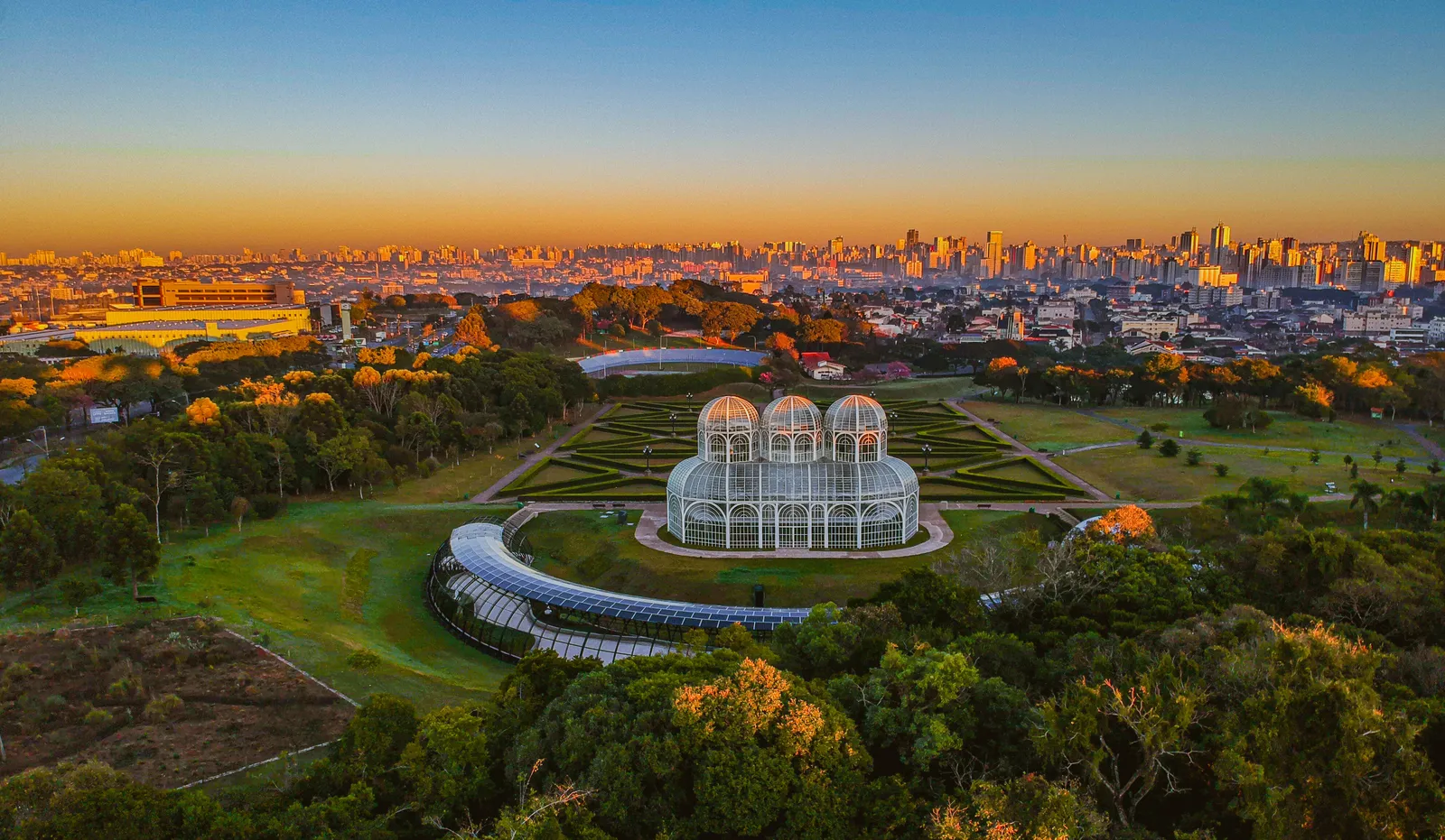 aerial view of the botanical garden in curitiba - a great destination for digital nomads in Brazil