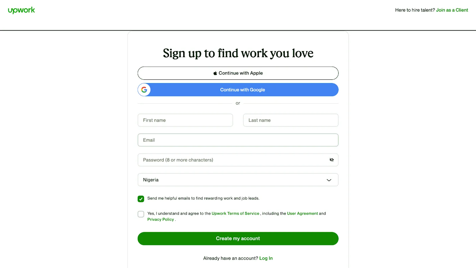 signup on upwork