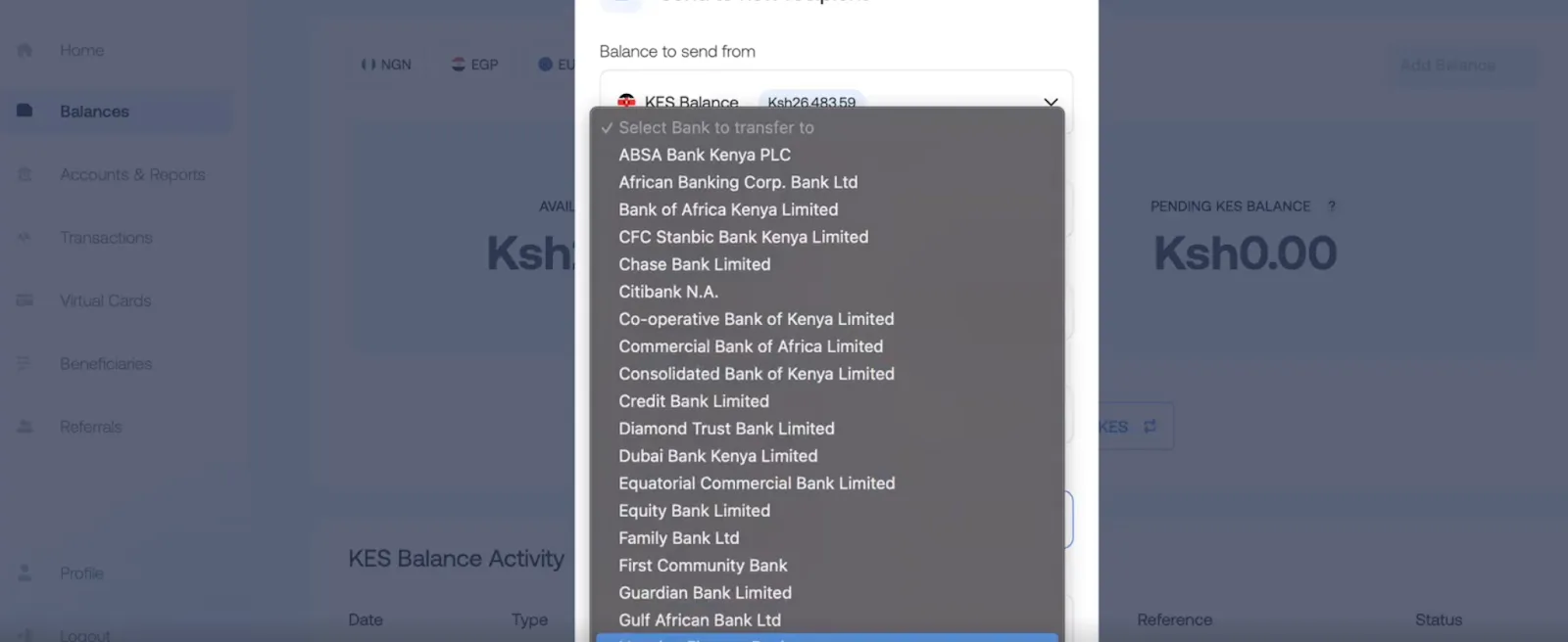 withdraw to kenyan bank accounts
