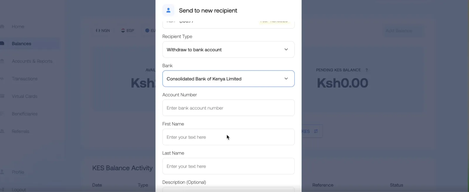 enter account details