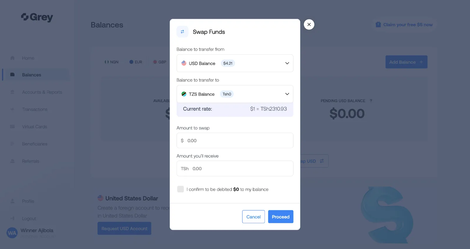 swap usd to tsh