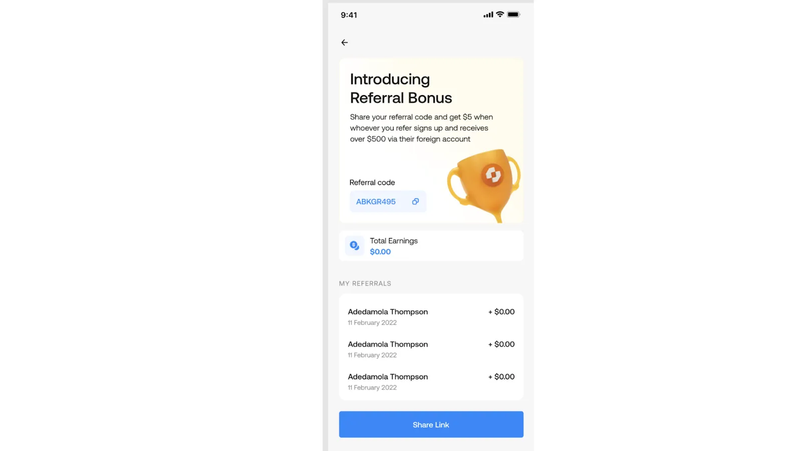 grey referral dashboard mobile
