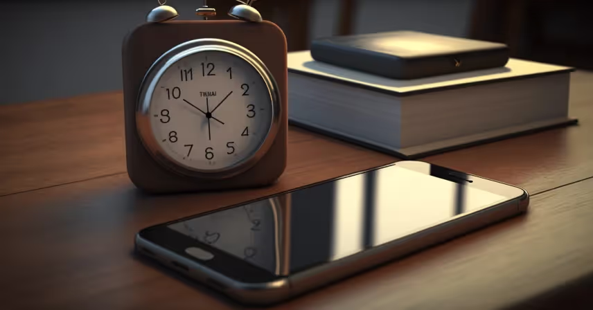 a phone and alarm clock on a table
