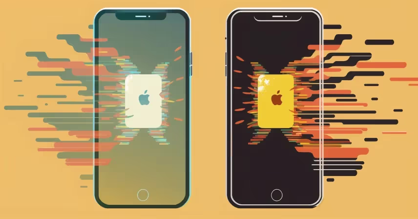 two iphones displaying the apple logo 