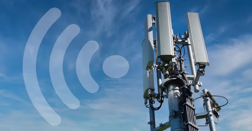 a tower with antennas and a wifi symbol