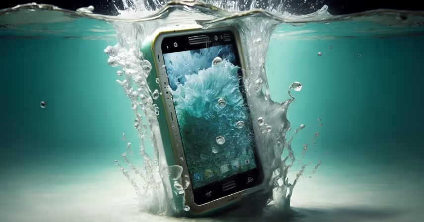 a cell phone submerged underwater
