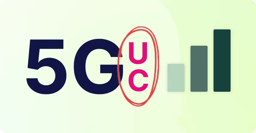logo featuring "5g uc" in bold, with a stylized network signal icon on the right, all against a soft green background.