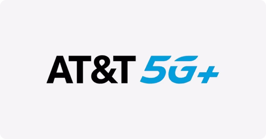 AT&T 5G+ logo against a light grey background
