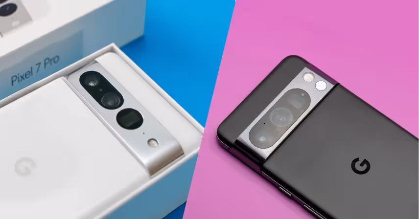 image showing a Google Pixel 7 and Google Pixel 8 smartphone