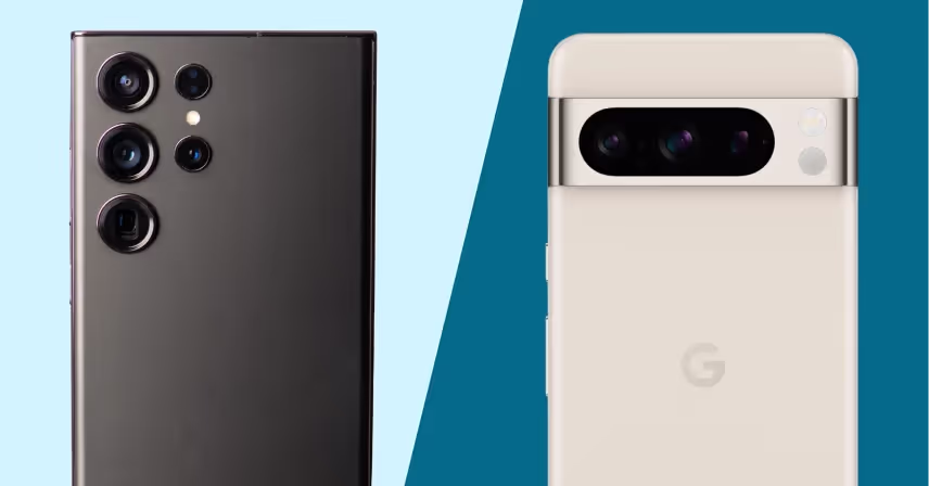 close up of a google pixel 8 pro and samsung galaxy s23 ultra
