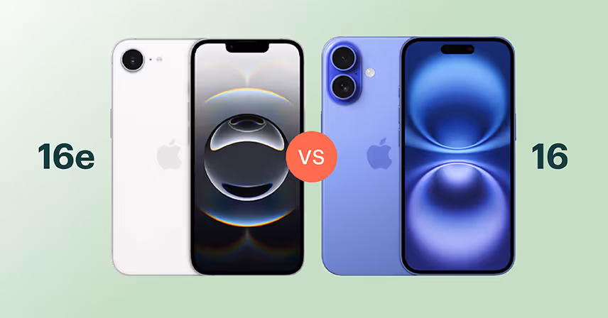Visual side-by-side comparison of the new iPhone 16e and iPhone 16 models.