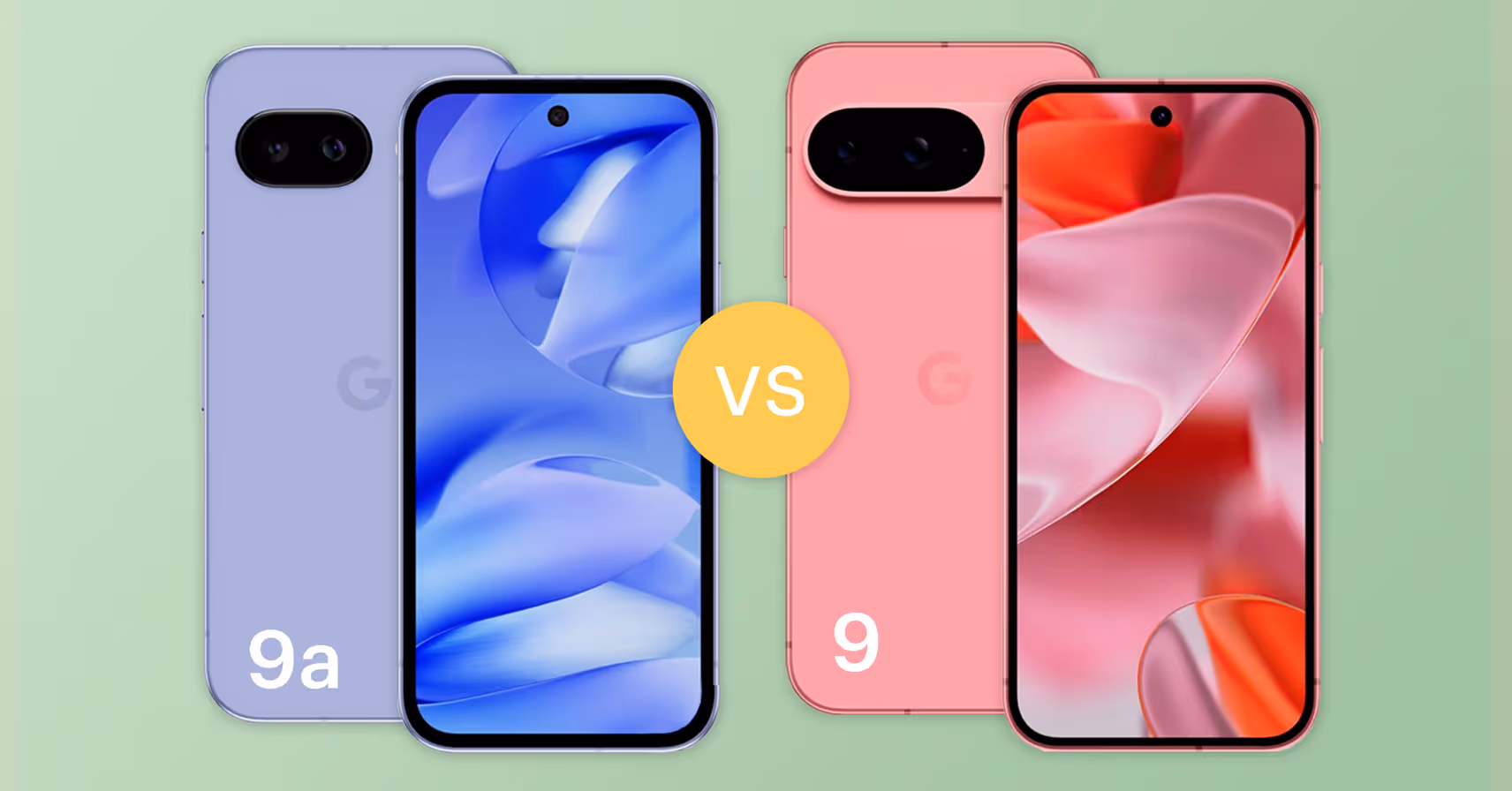 Visual comparison of Pixel 9a on the left and Pixel 9 on the right.